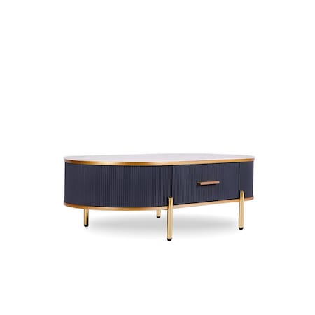 Homeroots 47" White And Gold Stone And Stainless Steel Oval Coffee Table With Drawer 491577