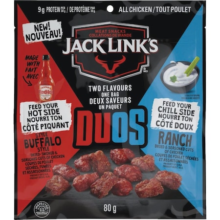 Jack Links 2.85 Oz. Duos Franks Red Hot/Ranch Chicken Jerky 143328