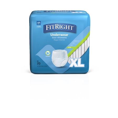Medline FitRight Extra Protective Underwear, Size XL, for Waist Size 56in-68in, 80PK MSC13600A