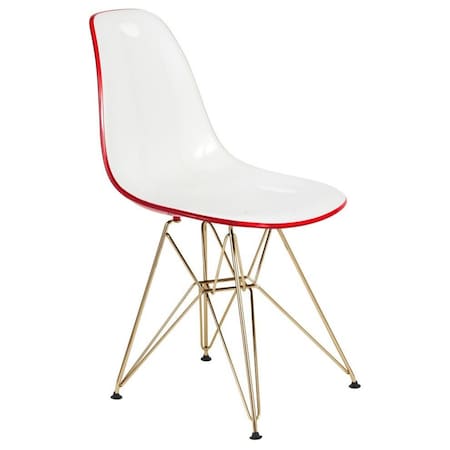Leisuremod Cresco Molded 2-Tone Eiffel Dining Side Chair with Gold Base, White Red CR19WRG