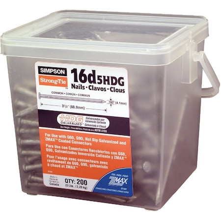Simpson Strong-Tie Strong-Drive SCN SMOOTH-SHANK CONNECTOR Nail  3-1/2''x0.162'' HDG, 200-Qty 16D5HDG-R
