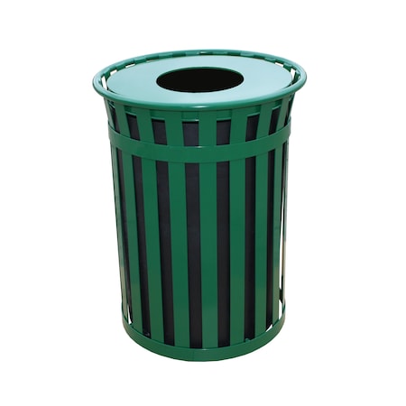 Witt Industries Outdoor, Slatted Metal Waste Receptacle with Flat Top, Green M5001-FT-GN
