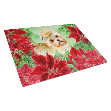 Carolines Treasures Morkie Poinsettas Glass Cutting Board, Large CK1316LCB