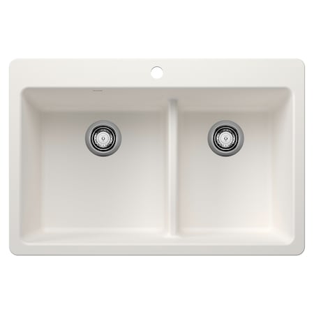 Blanco Liven SILGRANIT 33in 60/40 Double Bowl Dual Mount Kitchen Sink with Low Divide - White 443213