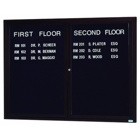 Aarco Illuminated Enclosed Letter Board Directory w/ Bronze Anodized Aluminum Frame, 48''Hx60''W 2 Doors ADC4860IBA