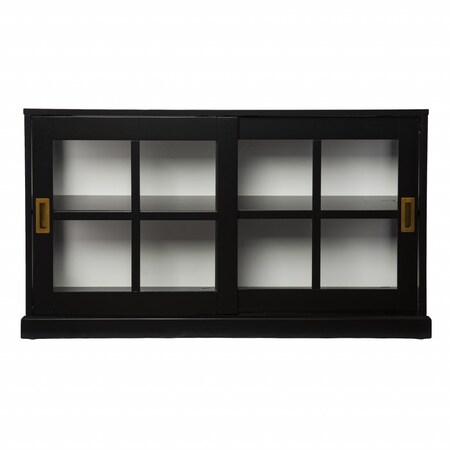 Homeroots 48in Black Sideboard with Two Glass Sliding Doors 401668