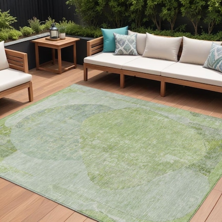 Homeroots 9' X 12' Artichoke Green And Mint Green Abstract Washable Indoor Outdoor Area Rug 615684