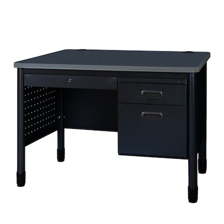 Regency Mesa Steel Single Pedestal Teacher's Office Desk, Center Drawer 48in x 30in, Grey Top, Black Base 66348SPCDGYBK