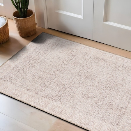 World Rug Gallery Beige Vintage Washable Rug - Low Pile, Subtle Pattern for Neutral Spaces 2 ft x 3 ft WR173BEIGE2X3