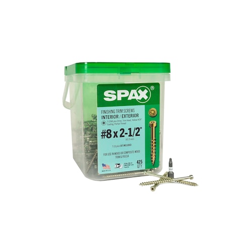 Spax #8 x 2-1/2 in Exterior / Interior Finish Partial Thread Powertrim Trim Head T-Star Plus Pail, 425PK 3231870400608