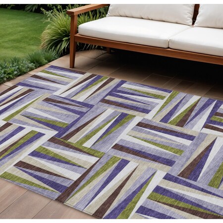 Homeroots 9' X 12' Lavender Brown And Green Geometric Washable Indoor Outdoor Area Rug 598278
