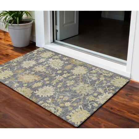 Homeroots 3' X 5' Gray Ivory And Green Floral Washable Indoor Outdoor Area Rug 605205