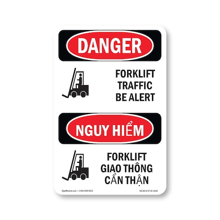 Signmission Safety Sign, OSHA Danger, 7" Height, Forklift Traffic Bilingual OS-DS-D-57-VV-1265
