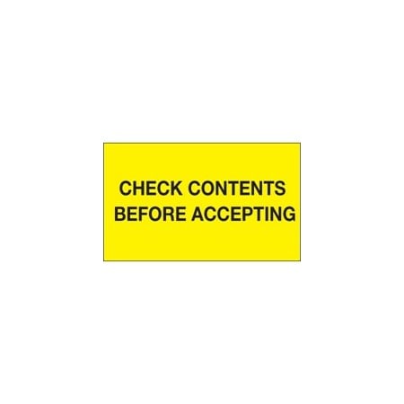 Bubblefast 3 x 5'' - ''Check Contents Before Accepting'' Fluorescent Yellow Labels BFDL1227