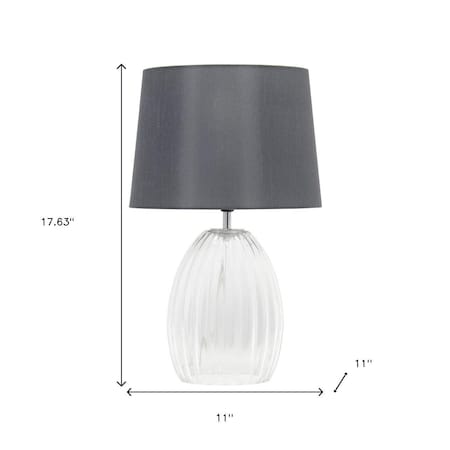 Homeroots 18" Clear Glass Novelty Table Lamp With Gray Drum Shade 643309