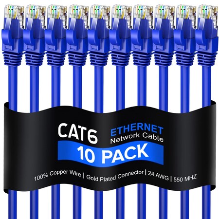 Maximm 4ft Cat6 Round LAN Patch Cable, 10PK, Blue, 10PK CAT64FT10PKBlue