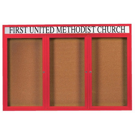 Aarco Illuminated Enclosed Bulletin Board w/ Header Red Powder Coated Al Frame, 48''Hx72''W DCC4872-3RHIR