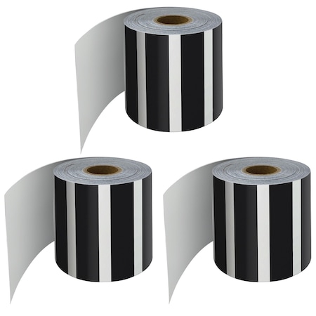 Carson Dellosa Black and White Vertical Stripes Rolled Straight Border, 65 Feet Per Roll, 3PK 108476
