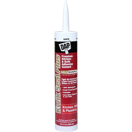 Dap Acrylic Latex Sealant, 10 oz, Cartridge, White, Acrylic Latex Base, Kwik Seal Plus 18510