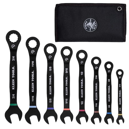 Klein Tools Ratcheting Wrench Set, 90-Tooth, SAE, 8PC 69408G