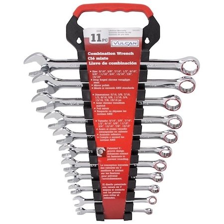 Vulcan Combination Wrench Set, 11-Piece, Chrome Vanadium Steel, Mirror Polish, Silver TR-H11