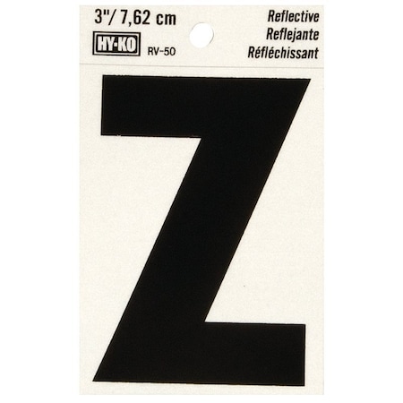 Hy-Ko Reflective Letter, Character: Z, 3 in H Character, Black Character, Silver Background, Vinyl RV-50/Z
