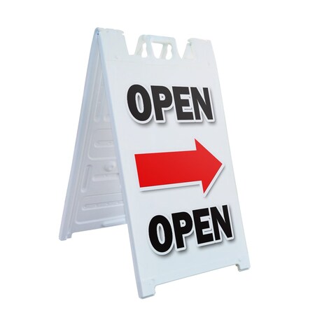 Signmission Giant Open With Arrow, A-Frame & 2 Decals Installed, Heavy-Duty Plastic Frame SBHD-D-2436-Giant Open With Arrow