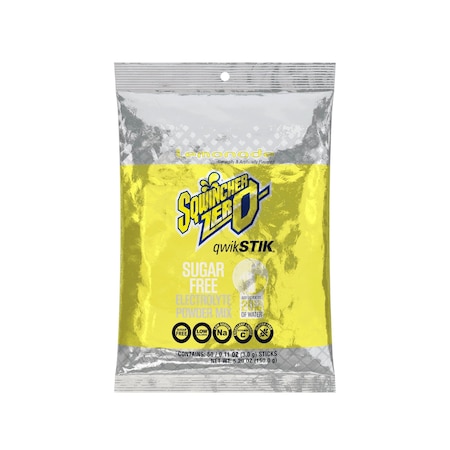 Sqwincher Quick Stiks, Sugar Free Drink Mix Powder, 20 oz Yield per .11 oz Pack, Lemonade, 50PK 159060103