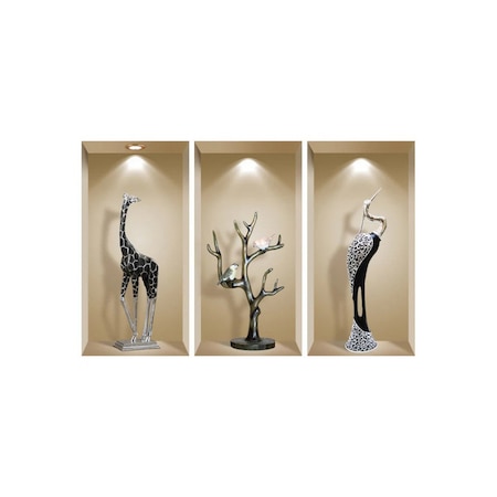 Homeroots Set of Three Apa Faux Niche 3D Peel and Stick Wall Decals, 3PK 565383