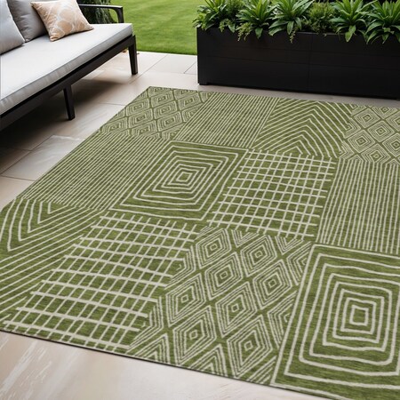 Homeroots 5' X 8' Olive Green And Beige Geometric Washable Indoor Outdoor Area Rug 596957