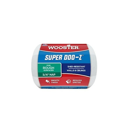 Wooster Roller Cover, 3/4 in Thick Nap, 4 in L, Fabric Cover, White R203-4