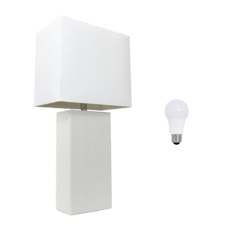 Homeroots 21" White Faux Leather Table Lamp LED With White Shade 643033