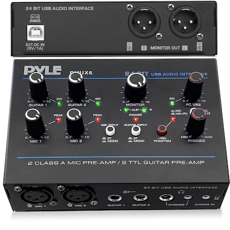 Pyle Professional USB Audio Interface with MIC, Guitar, AUX Stereo Inputs, Phone/Monitor Outputs, Ideal PMUX6