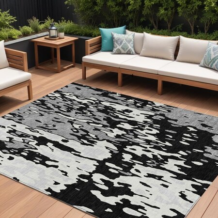 Homeroots 10' X 14' Black And Ivory Abstract Washable Indoor Outdoor Area Rug 613331