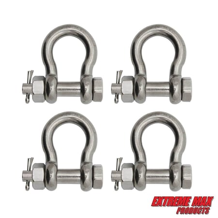 Extreme Max Extreme Max 3006.8375.4 BoatTector Stainless Steel Bolt-Type Anchor Shackle - 7/16", 4-Pack 3006.8375.4