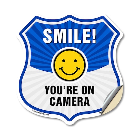 Signmission Smile You're On Camera Shield Sign Smile, 12 Inch X 12 Inch, Vinyl Decal SHI-D-12-463