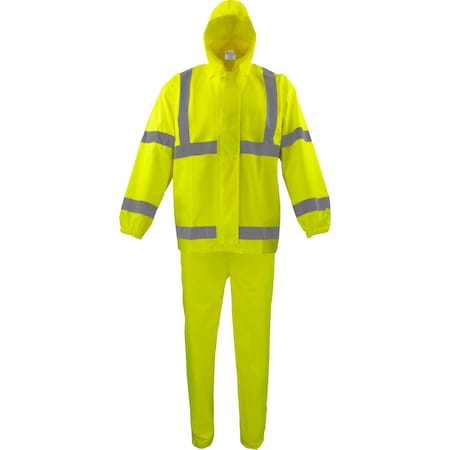 Ironwear Class 3 Hi Vis Reflective Rain Suit and Detachable Hood, Lime, Small 9575-L-SM