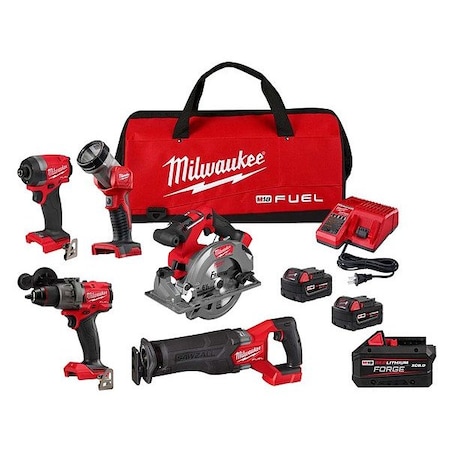 Milwaukee Tool M18 FUEL 5PC Kit + FORGE XC8.0 Battery 3697-25, 48-11-1881