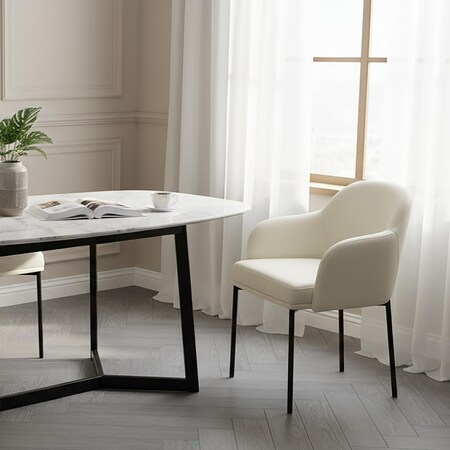 Manhattan Comfort Loft Metal Vegan Leather Armchair in Ivory - Set of 2 DC1535-3