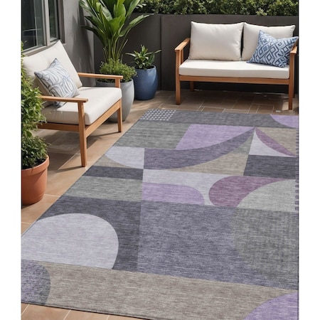 Homeroots 5' X 8' Purple Gray And Beige Geometric Washable Indoor Outdoor Area Rug 616737