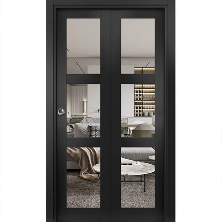 Sartodoors Sliding Closet Bi-fold Doors, Lucia 2555 Matte Black with Clear Glass, Sturdy Tracks Moldings Trim LUCIA2555BF-BLK-60 x 84 (2* 30x84)