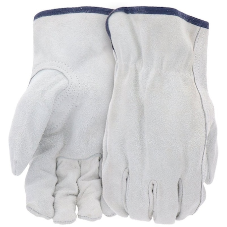 Boss Gloves, M, 7-1/8 to 8 in L, Keystone Thumb, Slip-On Cuff, Split Cowhide Leather, Gray B81162-M