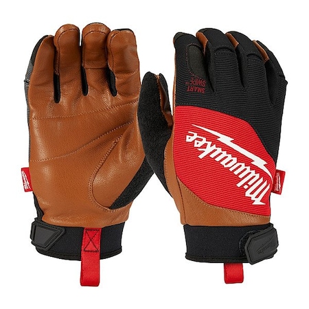 Performance Work Gloves, Goatskin Palm, Polyester Back, S, Black/Brown/Red