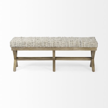 Homeroots 16in Beige and Brown Upholstered Faux Leather Bench 376188
