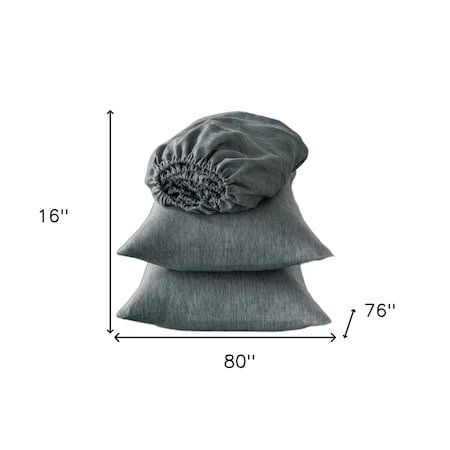 Homeroots Four Piece Slate Gray Linen Sheet Set 520716