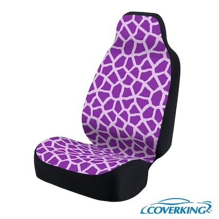 Coverking Universal Seat Cover 1pc Neosupreme Giraffe Purple Spots & Purple Bkgrd w/ Black Interlock Back USCA062