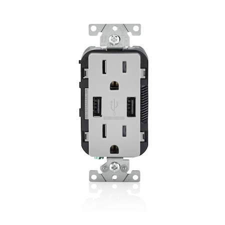 Leviton USB Charger/Duplex Tamper-Resistant Receptacle, 3.6/15 Amp, 125 Volt, NEMA 5-15R, Gray T5632-GY