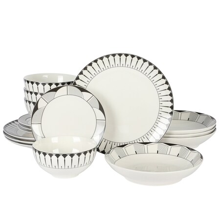 Gibson Home Aracama 16 Piece Double Bowl Decorated Dinnerware Set 136593.16