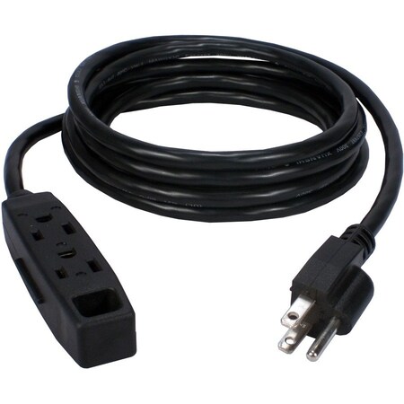 Qvs Extension Cord, 16 AWG, 3 Outlets, 5-15R, Black, 5-15P, 10 ft PC3PX-10