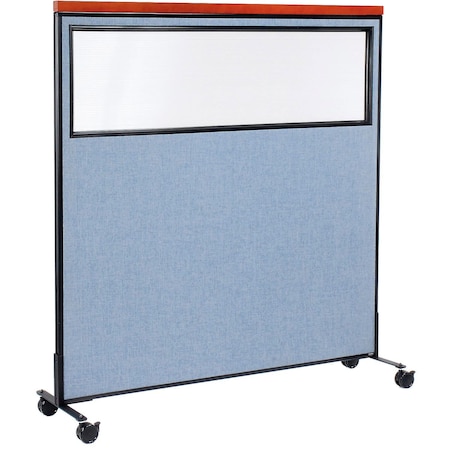 Global Industrial Interion Mobile Deluxe Office Partition Panel with Partial Window, 60-1/4"W x 64-1/2"H, Blue 694998MBL